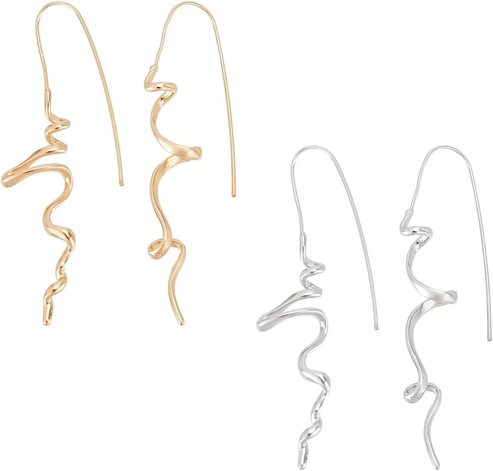UNICRAFTALE 2 Pairs 2 Colors Irregular Geometric Line Statement Ear Cuffs Earrings Spiral Threader Earrings Metal Spiral Earring Cartilage Climber Earring Ear Jewelry for Women Valentine's Day Gift