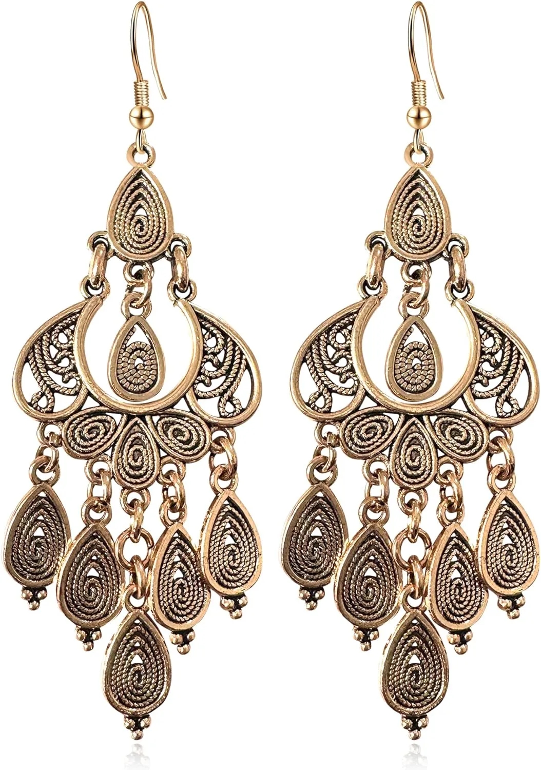 Unique Bohemian Vintage Bronze Chandelier Teardrop Flower Geometry Dangle Drop Earrings For Women