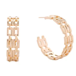 Upgrade Your Style with Chic Gold-finished Small Chain Link Open Hoop Earrings