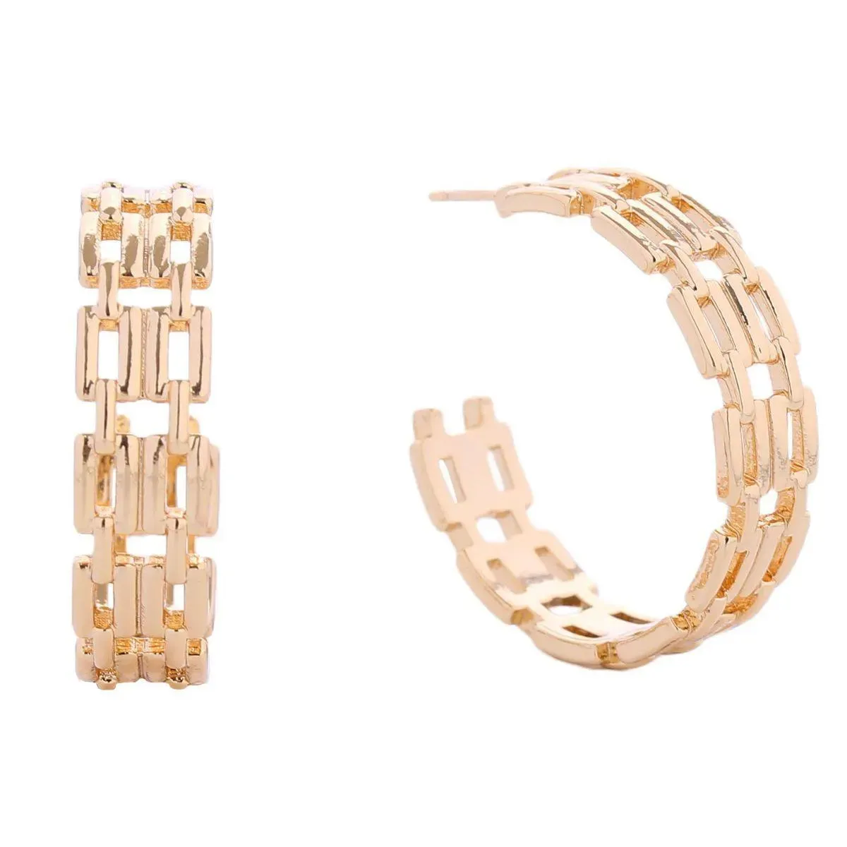 Upgrade Your Style with Chic Gold-finished Small Chain Link Open Hoop Earrings
