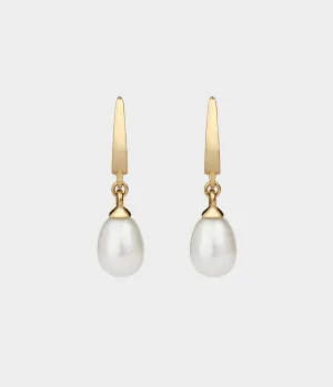 Vermeer Drop Pearl Earrings / 9 Carat Yellow Gold / Pear Shaped White Pearls