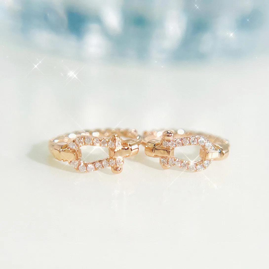 Vintage 18K Solid Gold Diamond Horseshoe Hoop Earrings