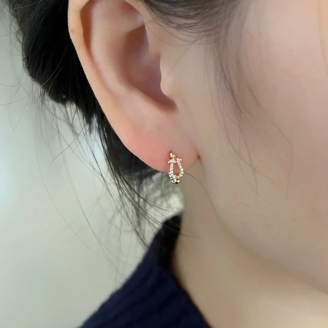 Vintage 18K Solid Gold Diamond Horseshoe Hoop Earrings