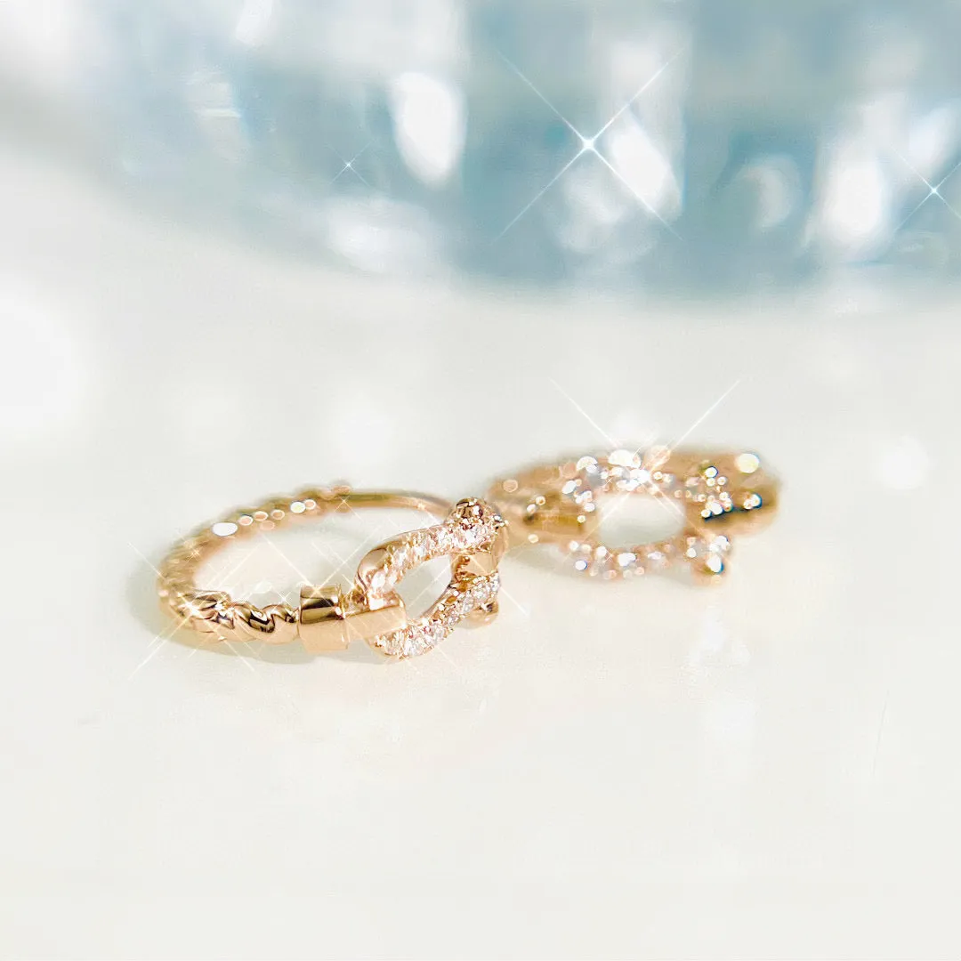 Vintage 18K Solid Gold Diamond Horseshoe Hoop Earrings