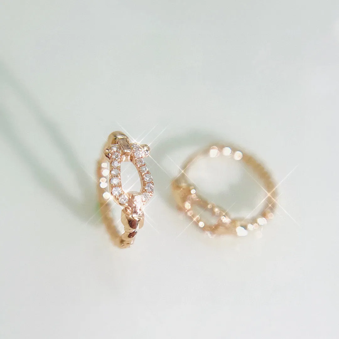 Vintage 18K Solid Gold Diamond Horseshoe Hoop Earrings