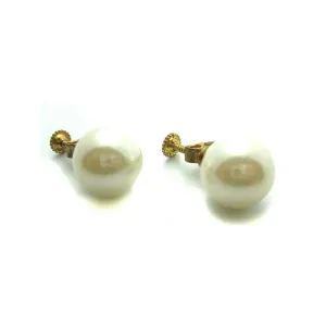Vintage 1960's Faux Pearl Gold Earrings