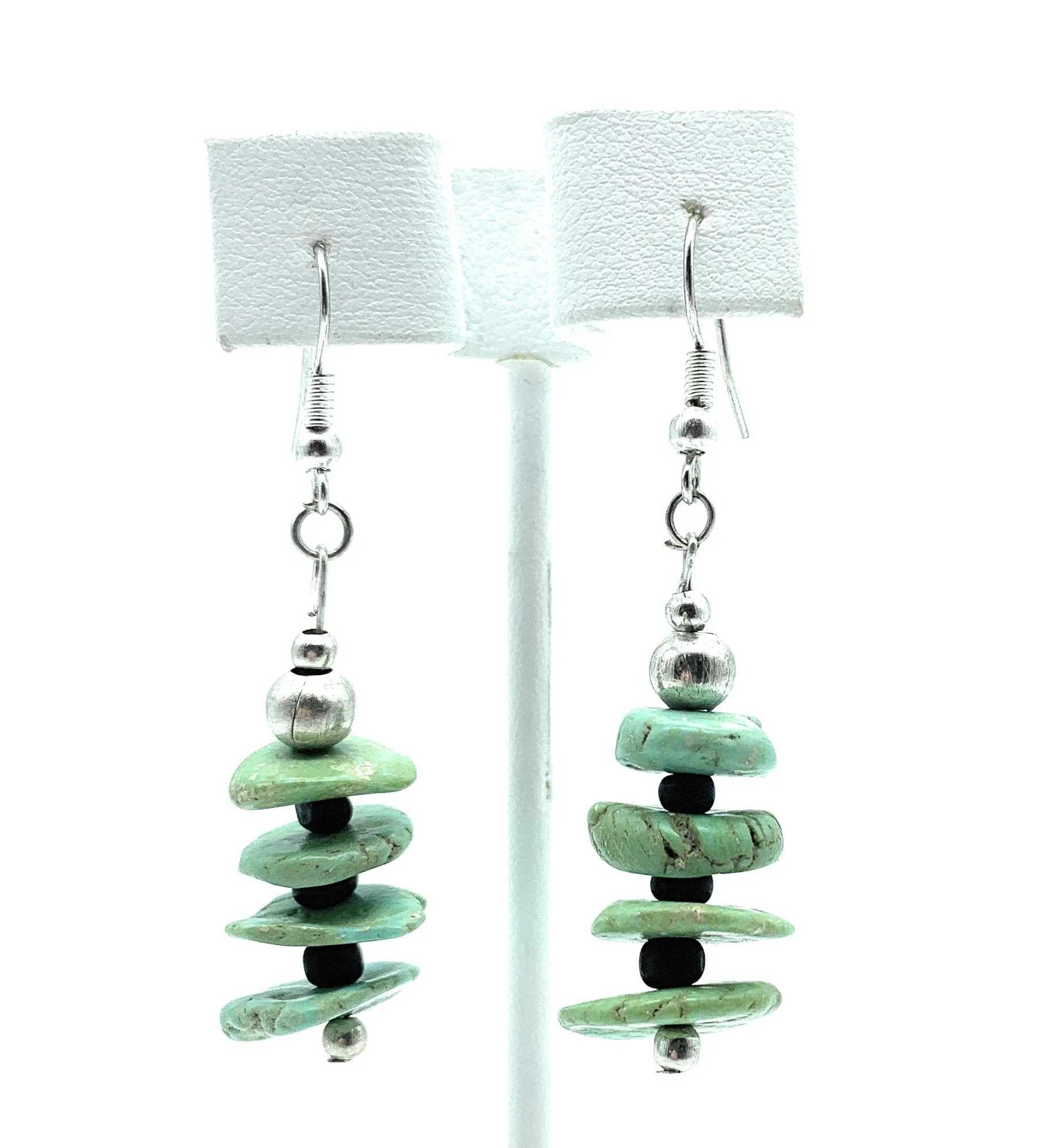 Vintage 1960's Navajo Sterling Silver & Turquoise Nugget Drop Earrings