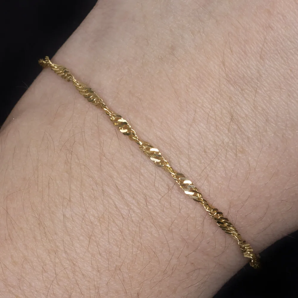 VINTAGE 9K YELLOW GOLD TWIST ROPE CHAIN BRACELET MENS LADIES CLASSIC SIMPLE LINK