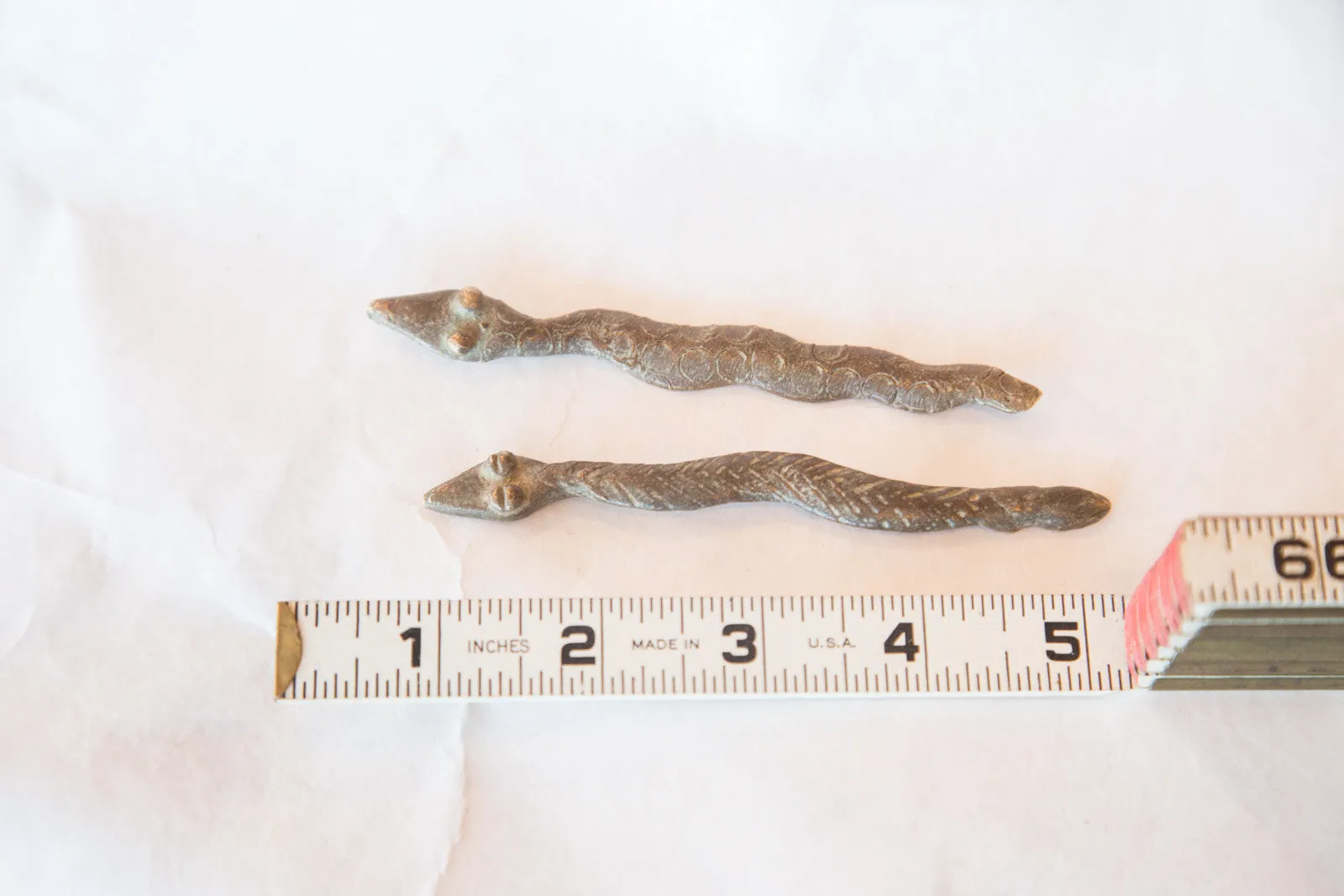 Vintage African Bronze Casting of Snake with Lines