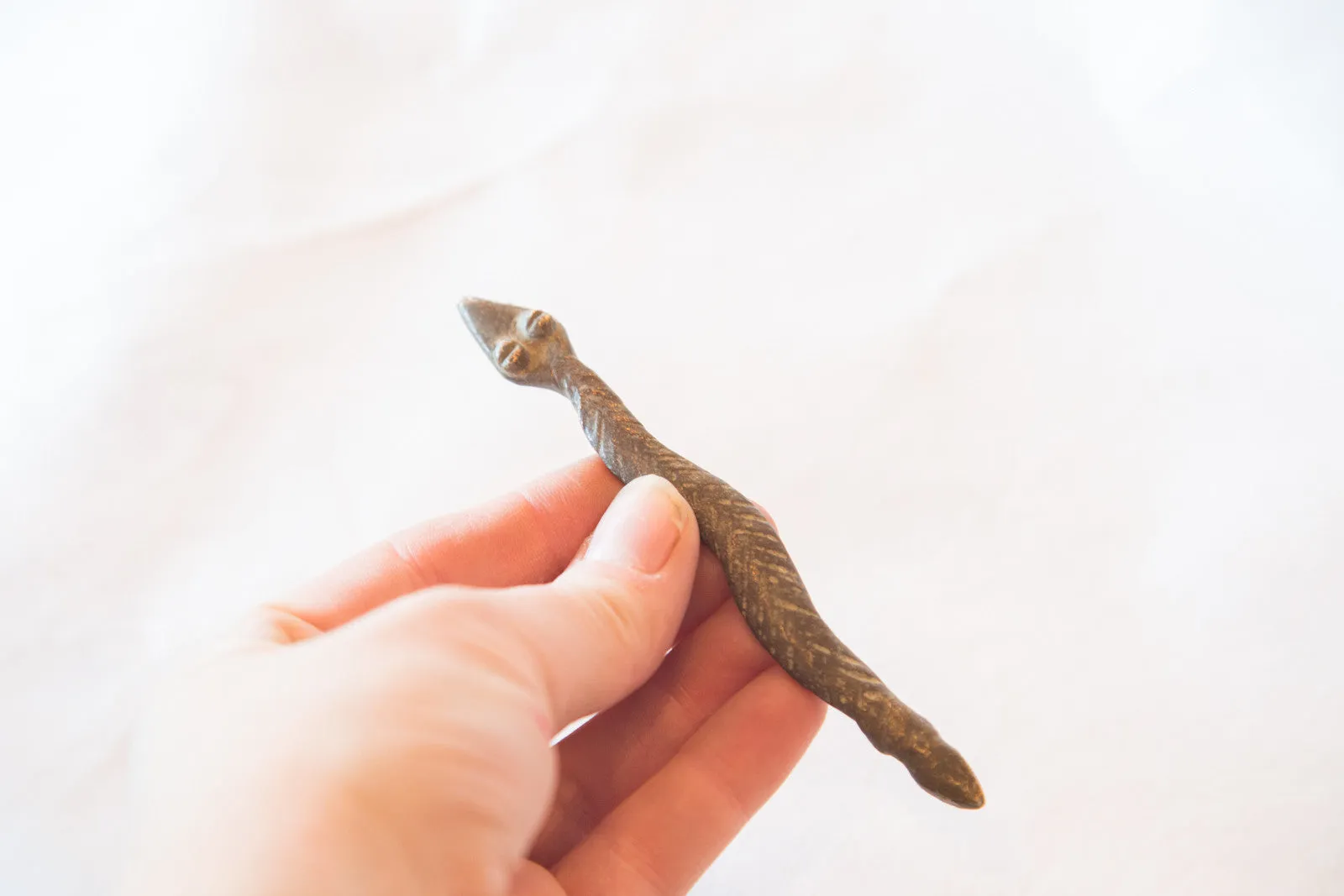 Vintage African Bronze Casting of Snake with Lines
