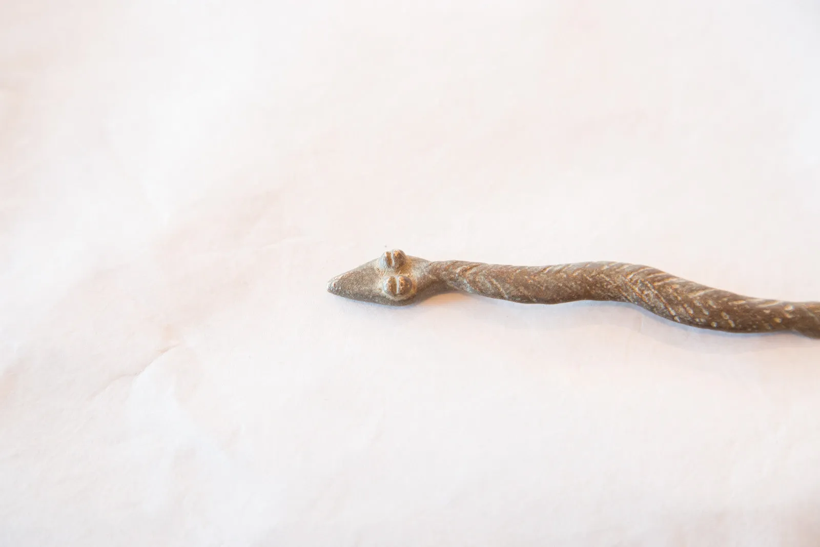 Vintage African Bronze Casting of Snake with Lines