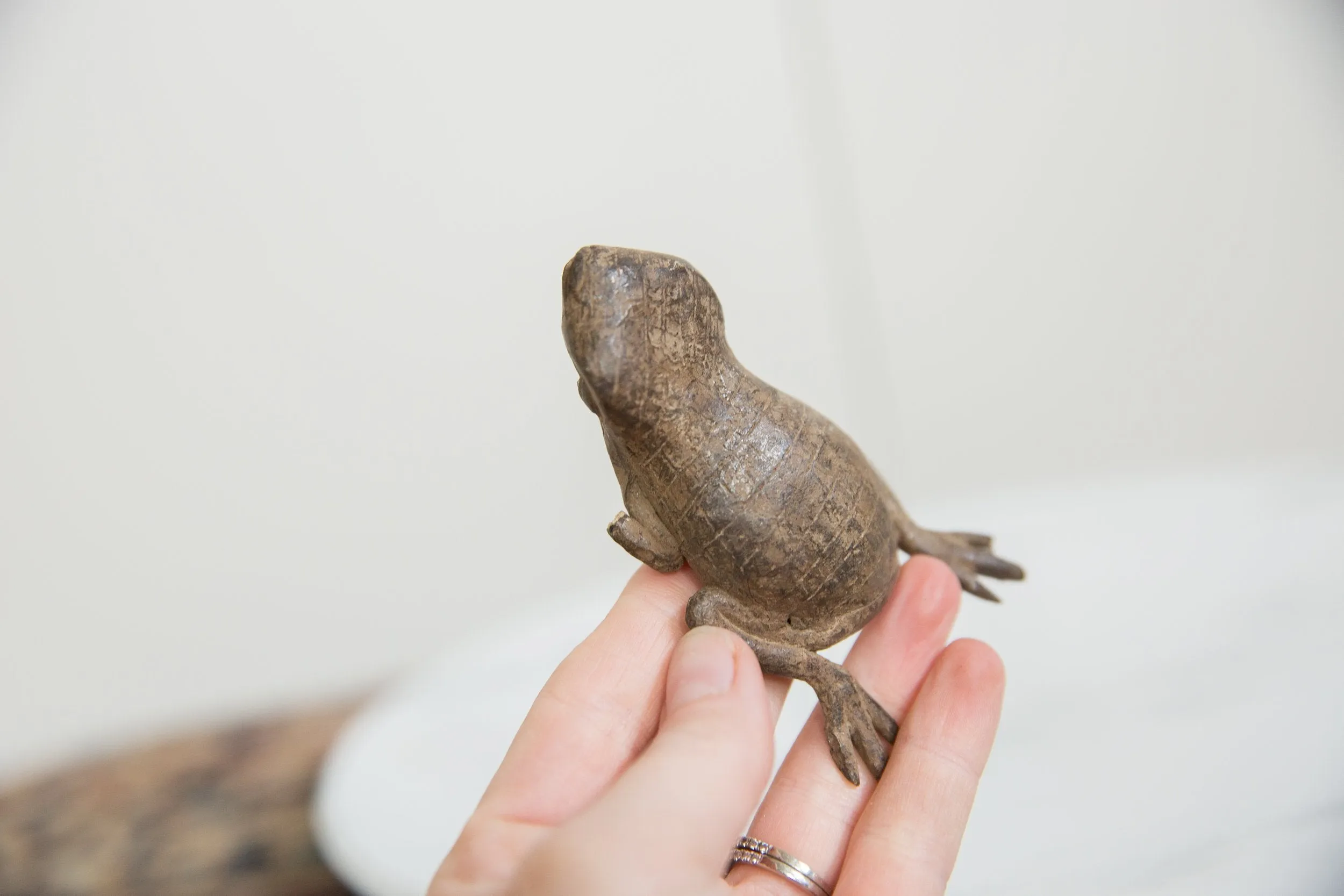 Vintage African Bronze Checkered Back Three Legged Frog