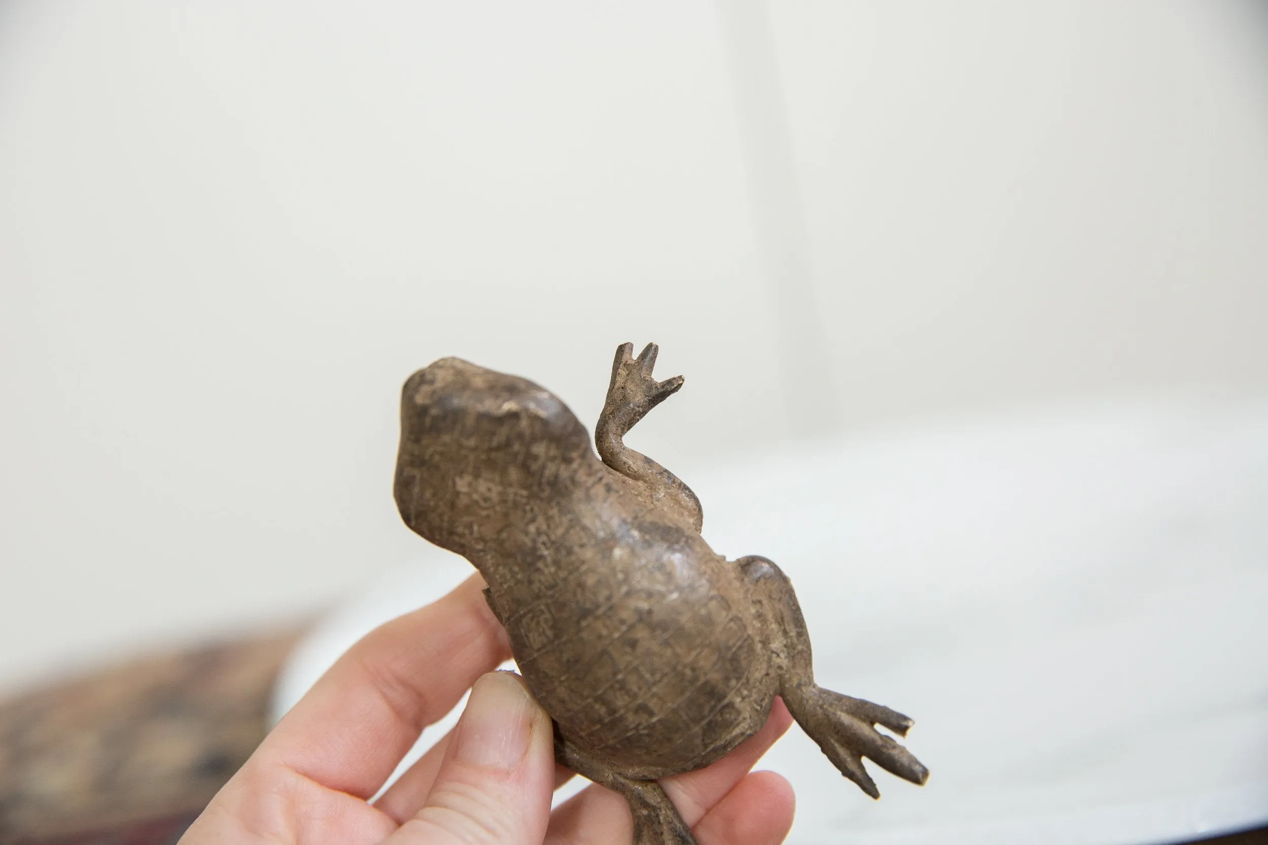 Vintage African Bronze Checkered Back Three Legged Frog