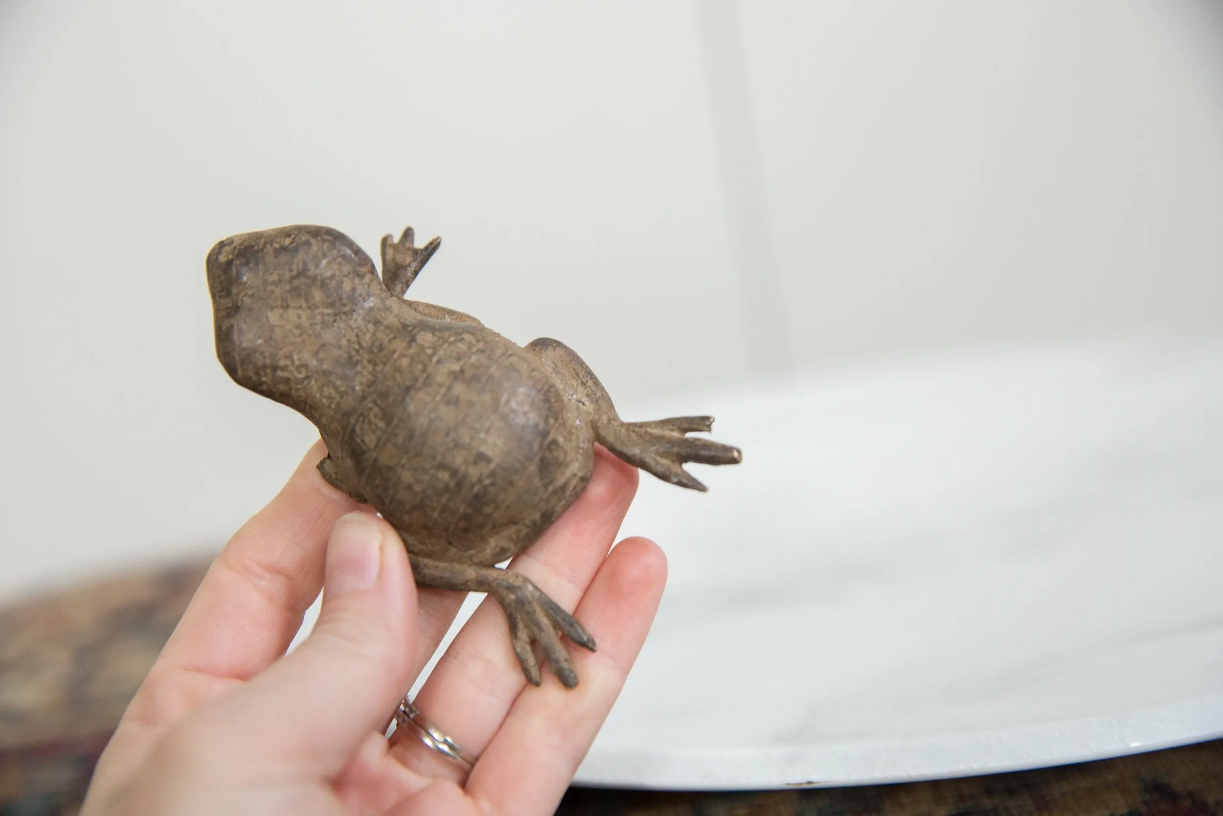 Vintage African Bronze Checkered Back Three Legged Frog
