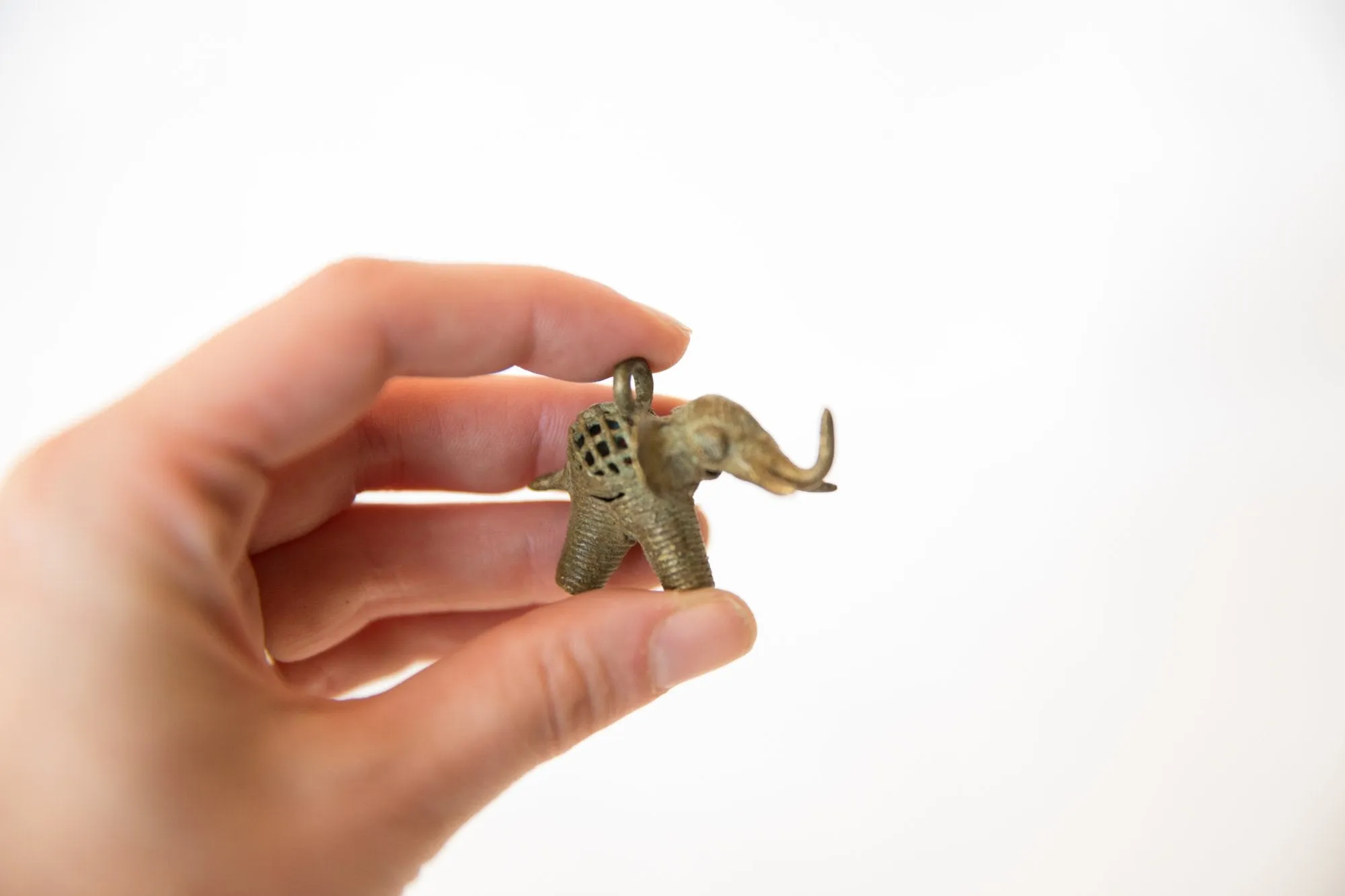 Vintage African Bronze Mesh Design Elephant Pendant