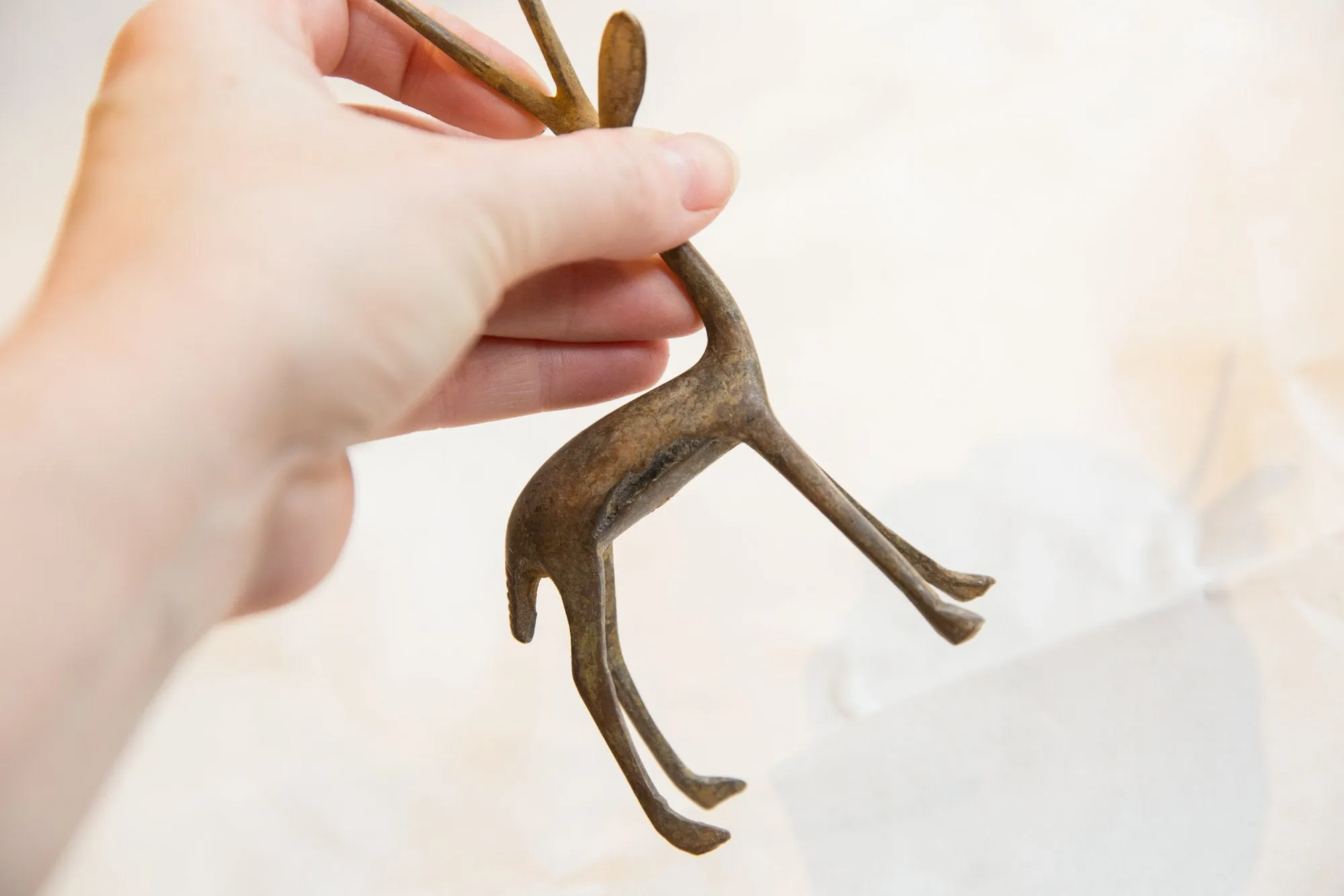 Vintage African Bronze Straight Horned Left Facing Gazelle