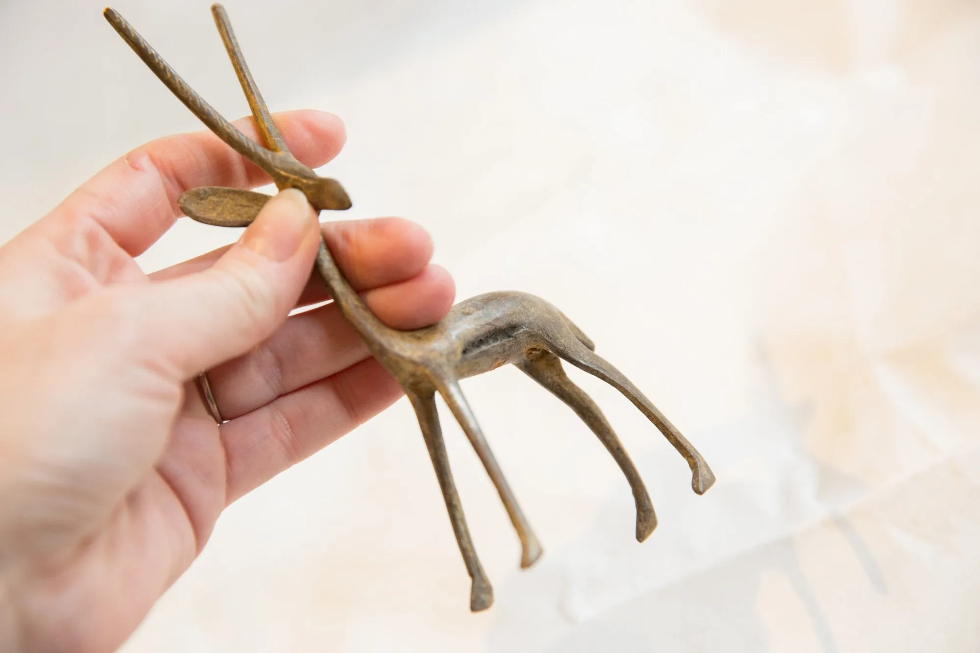 Vintage African Bronze Straight Horned Left Facing Gazelle