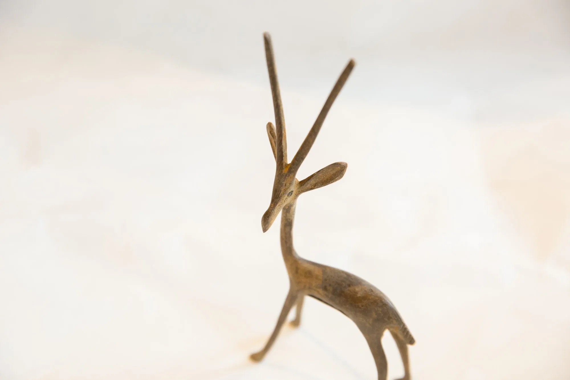 Vintage African Bronze Straight Horned Left Facing Gazelle
