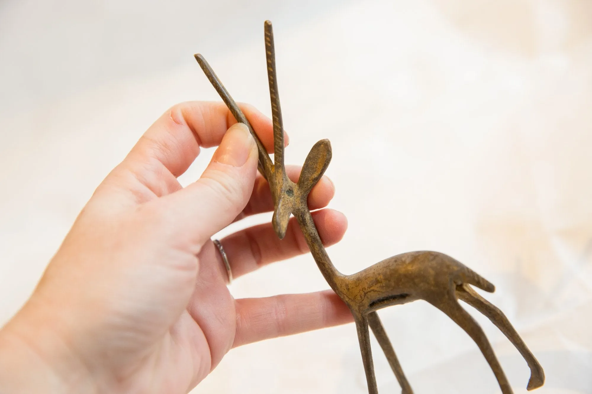 Vintage African Bronze Straight Horned Left Facing Gazelle