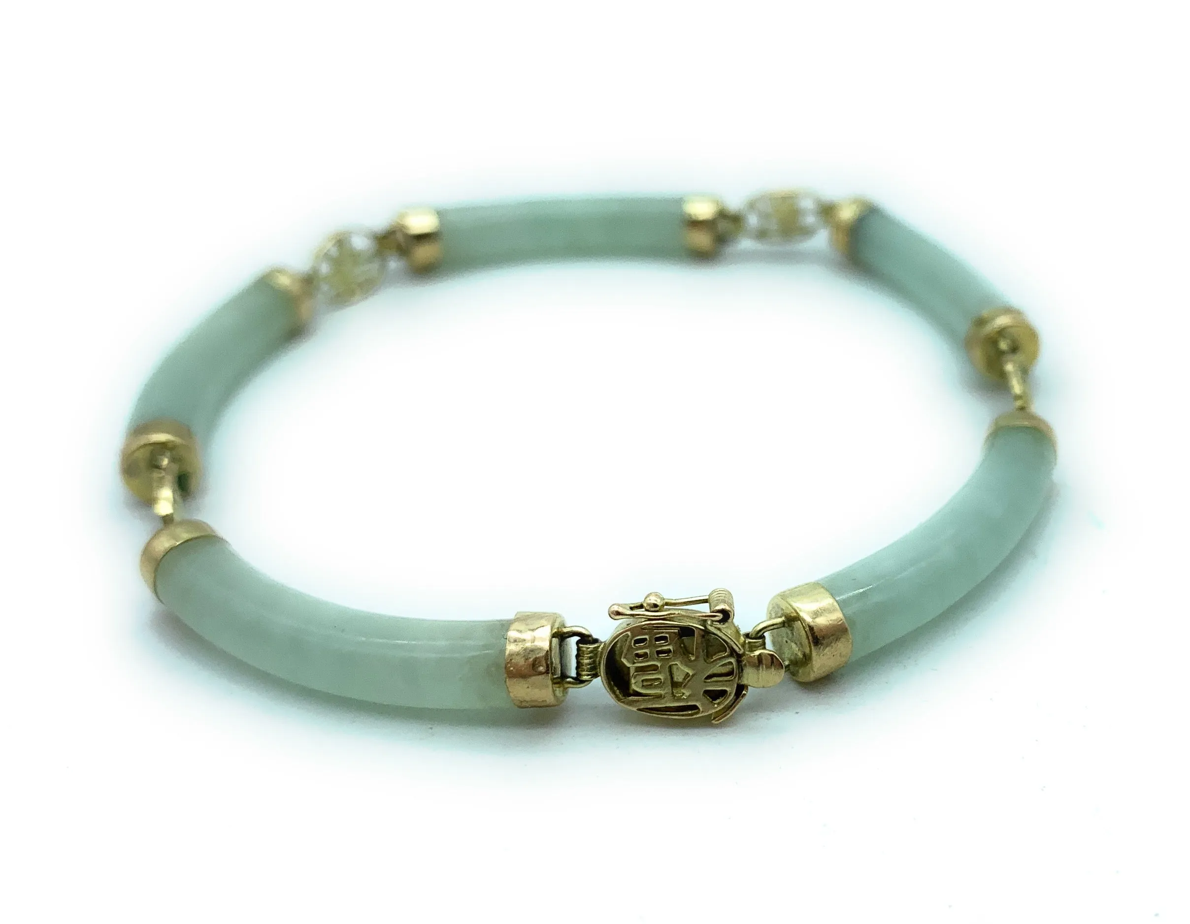 Vintage Asian 1970's 14K Yellow Gold & Jade 3-piece Jewelry Set