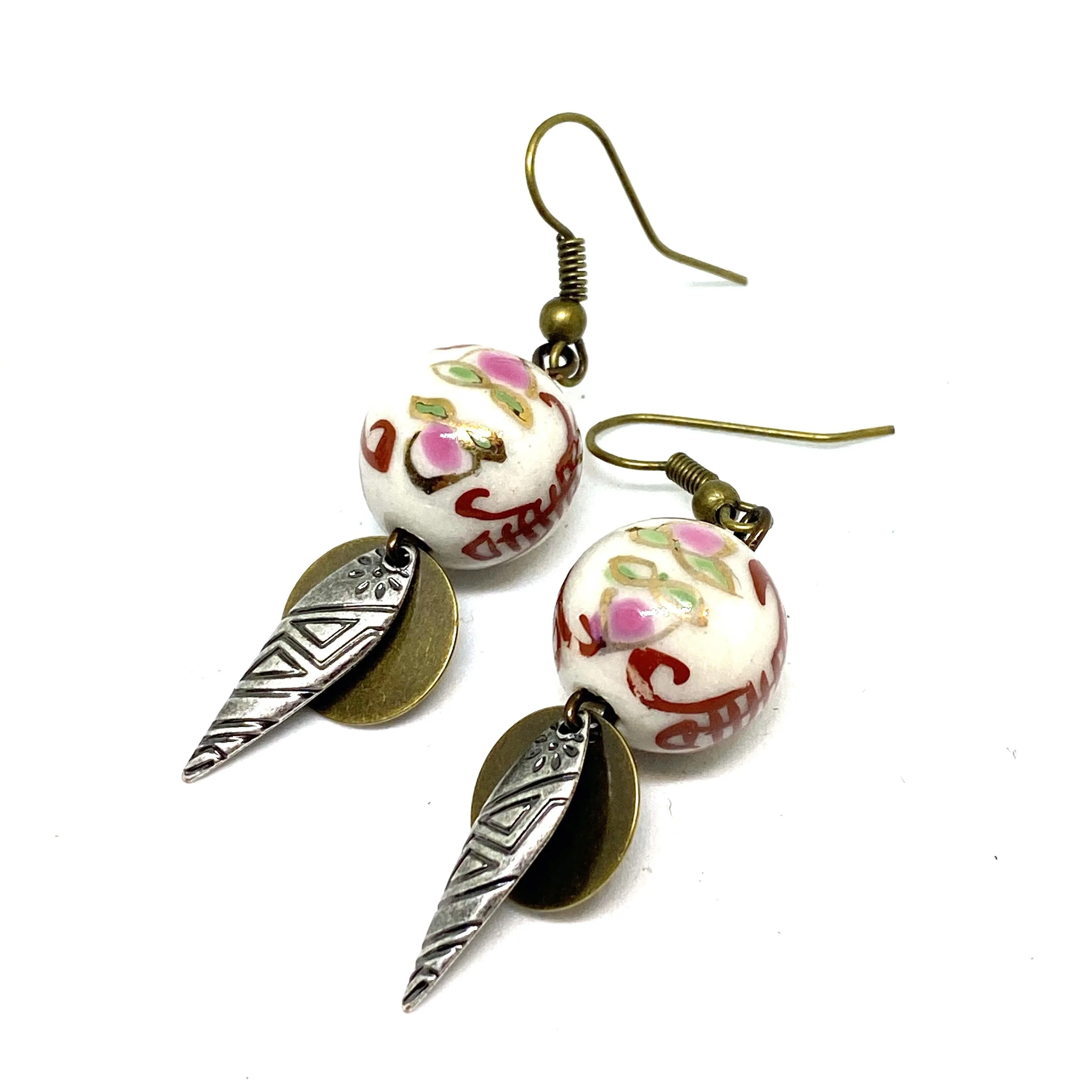 Vintage Asian Beaded Dangle Earrings