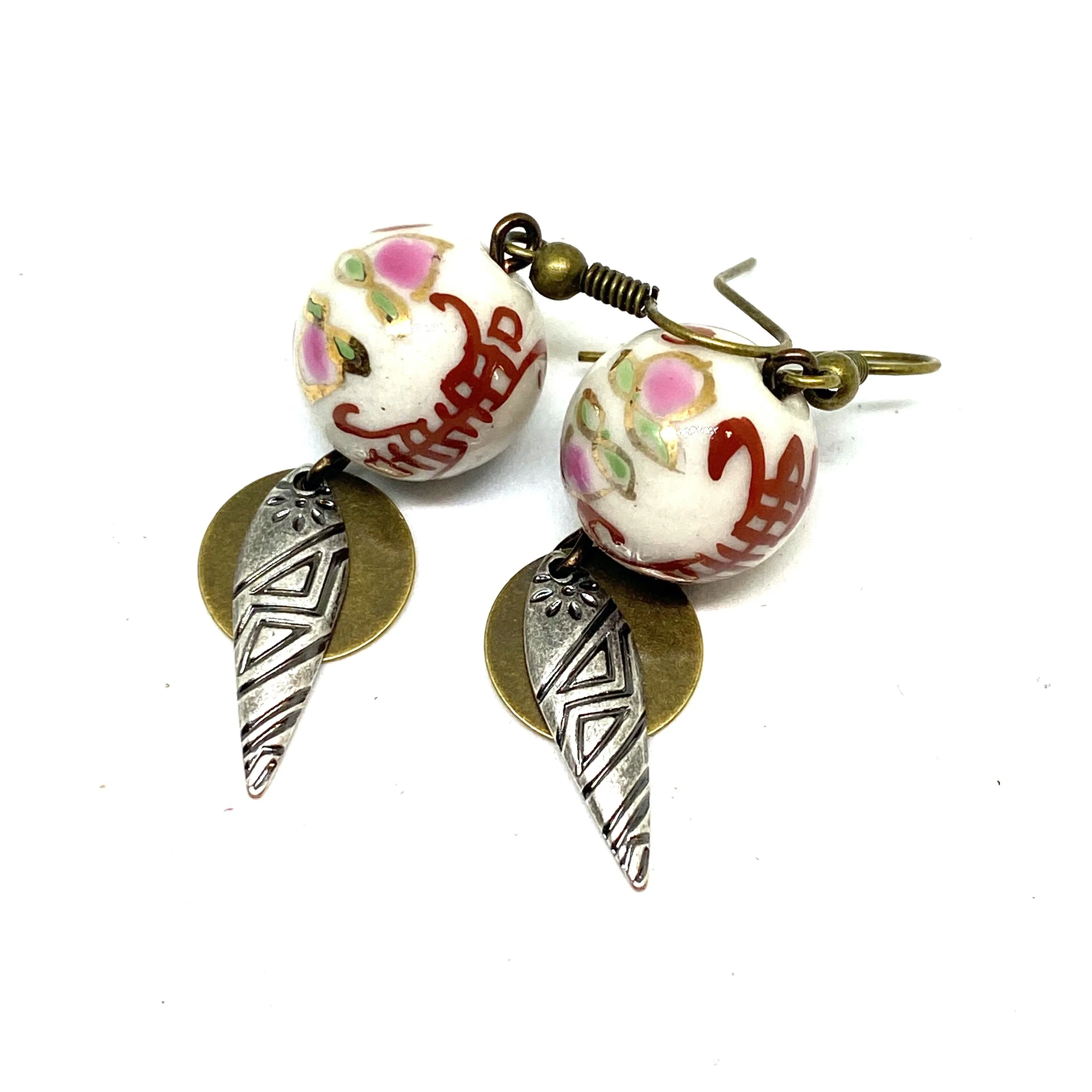 Vintage Asian Beaded Dangle Earrings