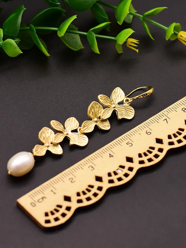 Vintage Botanical Carved Pearl Earrings