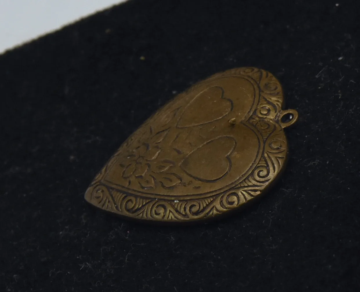 Vintage Brass Engraved Heart Pendant