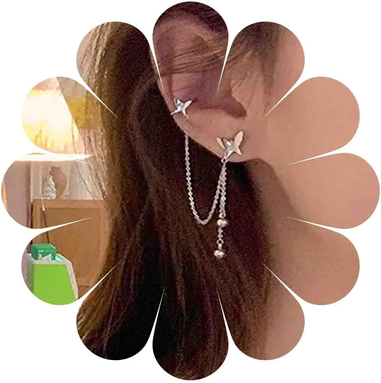 Vintage Butterfly Cuff Chain Earrings Set Pearl Cuff Wrap Earrings Butterfly Cuff Climber Earrings Silver Butterfly Stud Earrings Jewelry for Women
