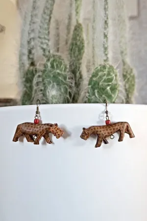 Vintage Carved Wood Cheetah Earrings