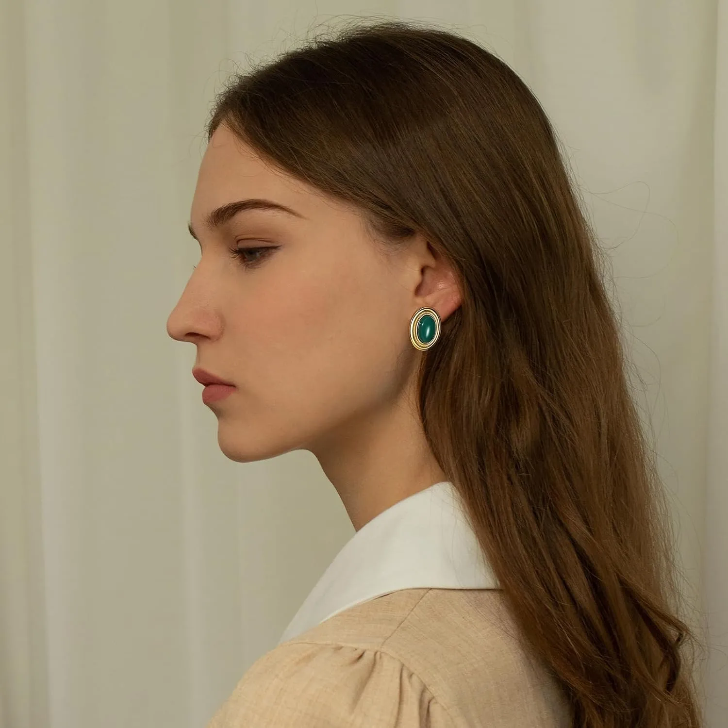 Vintage Chunky Earrings for Women Red and Gold Statement Earrings 18K Gold Oval Stud Non Tarnish Stainless Steel