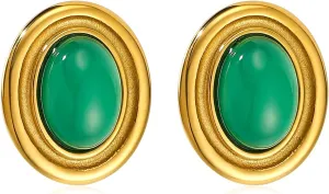 Vintage Chunky Earrings for Women Red and Gold Statement Earrings 18K Gold Oval Stud Non Tarnish Stainless Steel