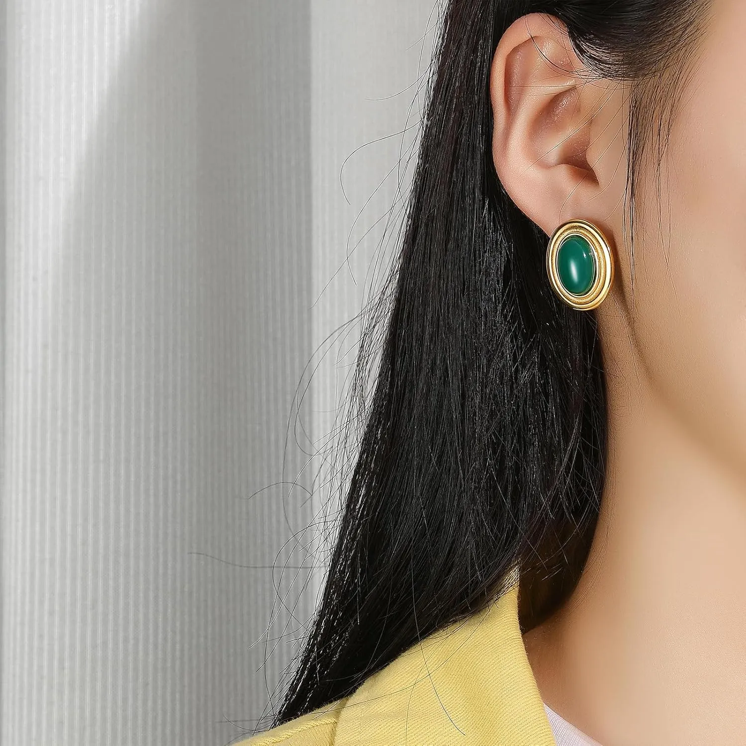 Vintage Chunky Earrings for Women Red and Gold Statement Earrings 18K Gold Oval Stud Non Tarnish Stainless Steel