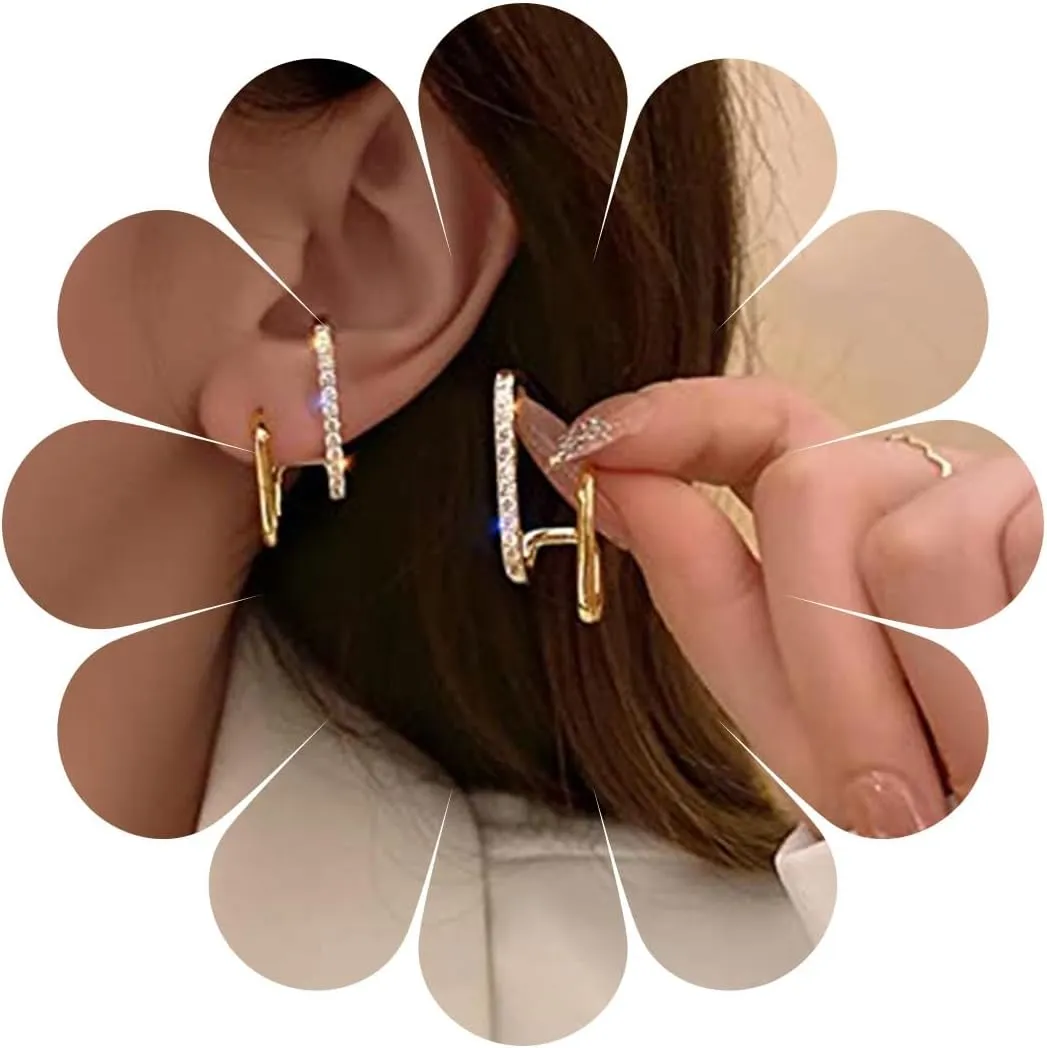 Vintage Crystal Bar Stud Earrings Crystal Earrings Rhinestone Bar Earrings Gold C Shape Stud Earrings for Women