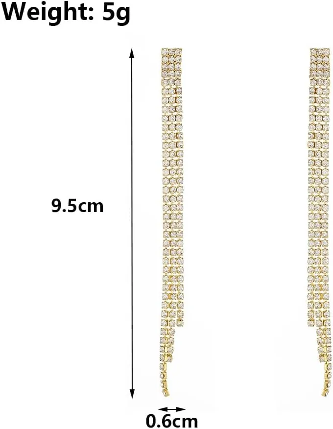 Vintage Crystal Chandeliers Earrings for Women Long Silver Tennis Chain Dangle Earrings Glitter Wedding Statement Drop Earrings Jewelry Accessories