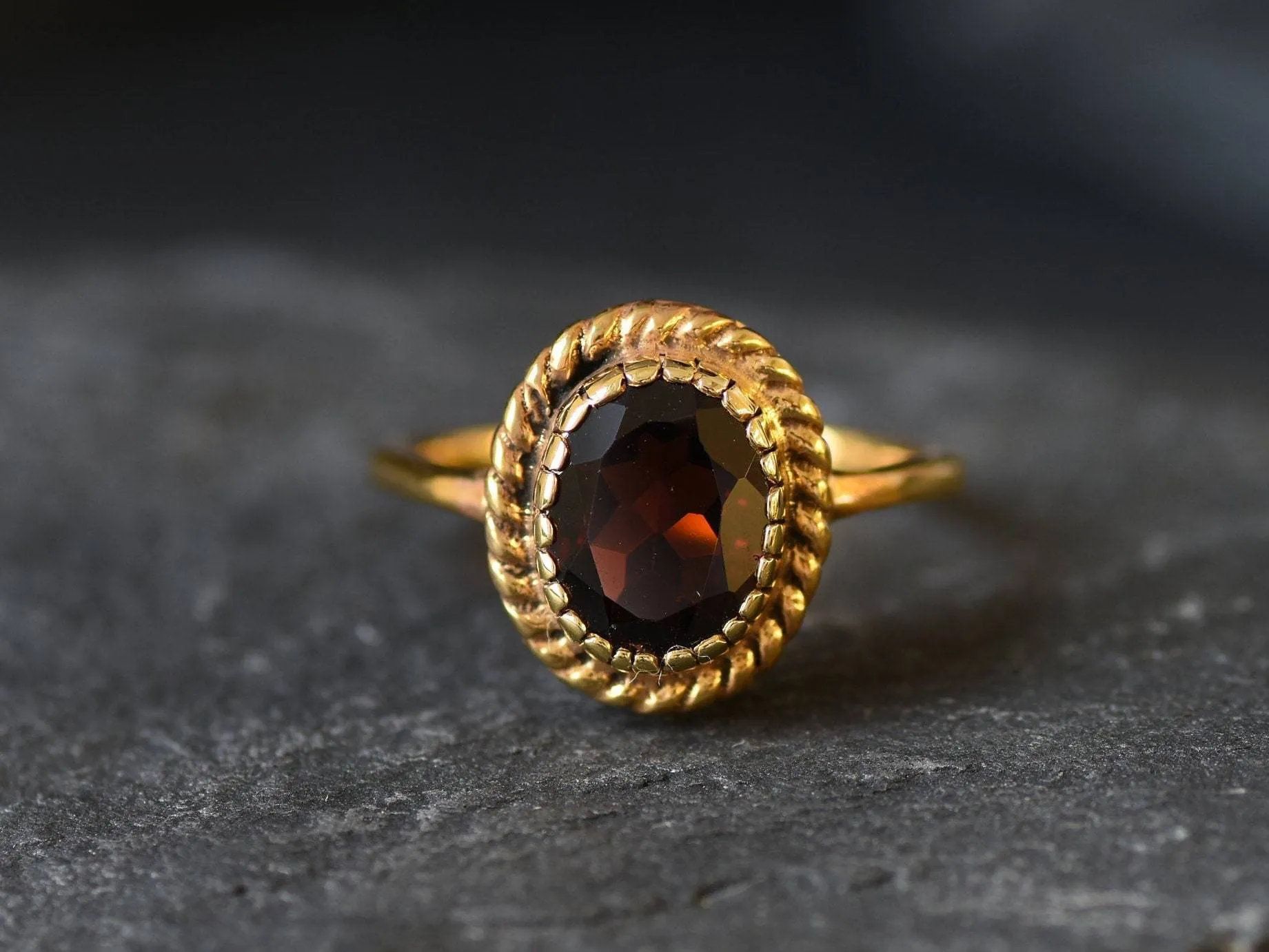 Vintage Garnet Ring - Gold Garnet Ring - Red Solitaire Ring