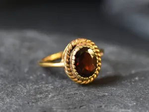 Vintage Garnet Ring - Gold Garnet Ring - Red Solitaire Ring