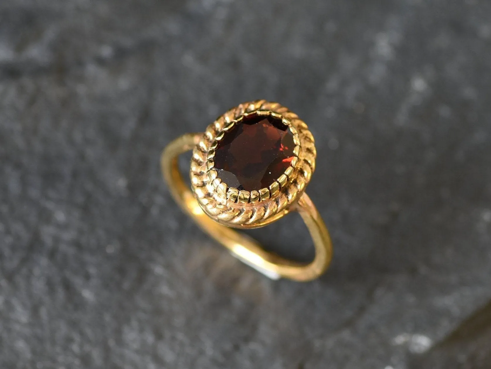 Vintage Garnet Ring - Gold Garnet Ring - Red Solitaire Ring