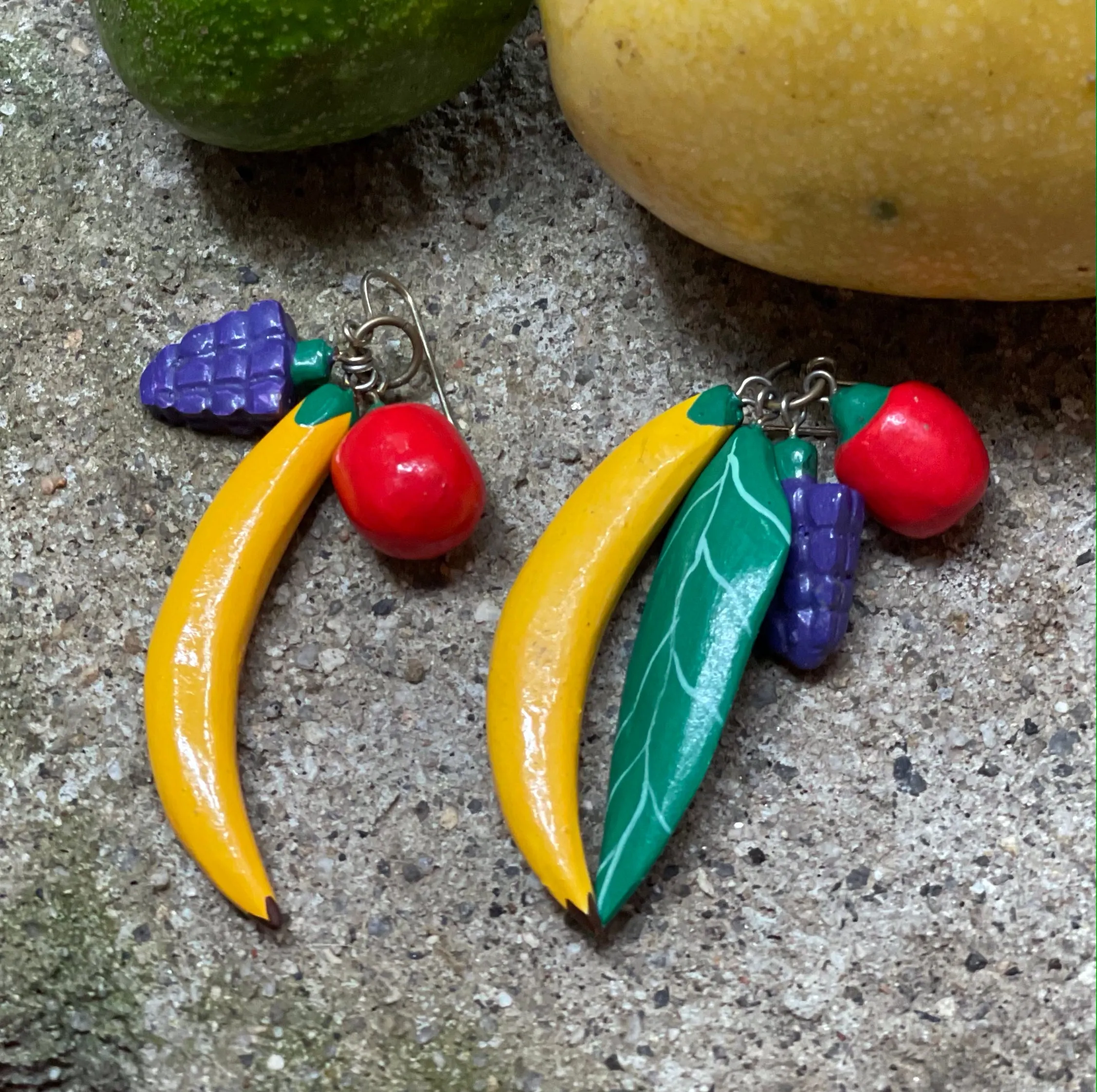 Vintage Hand-Painted Fruit Earrings