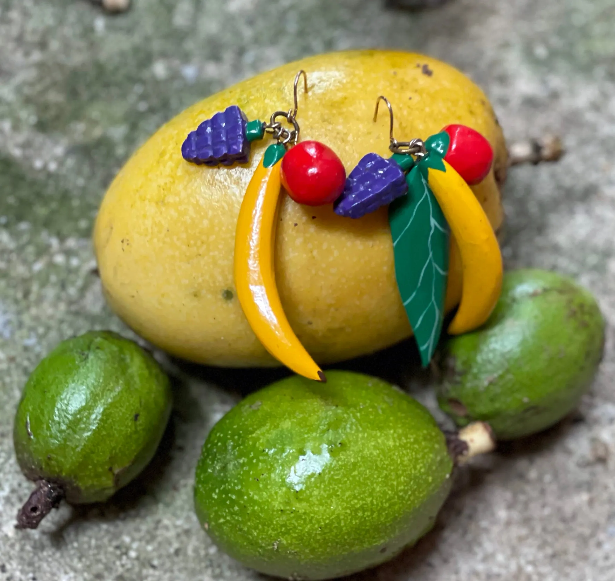 Vintage Hand-Painted Fruit Earrings