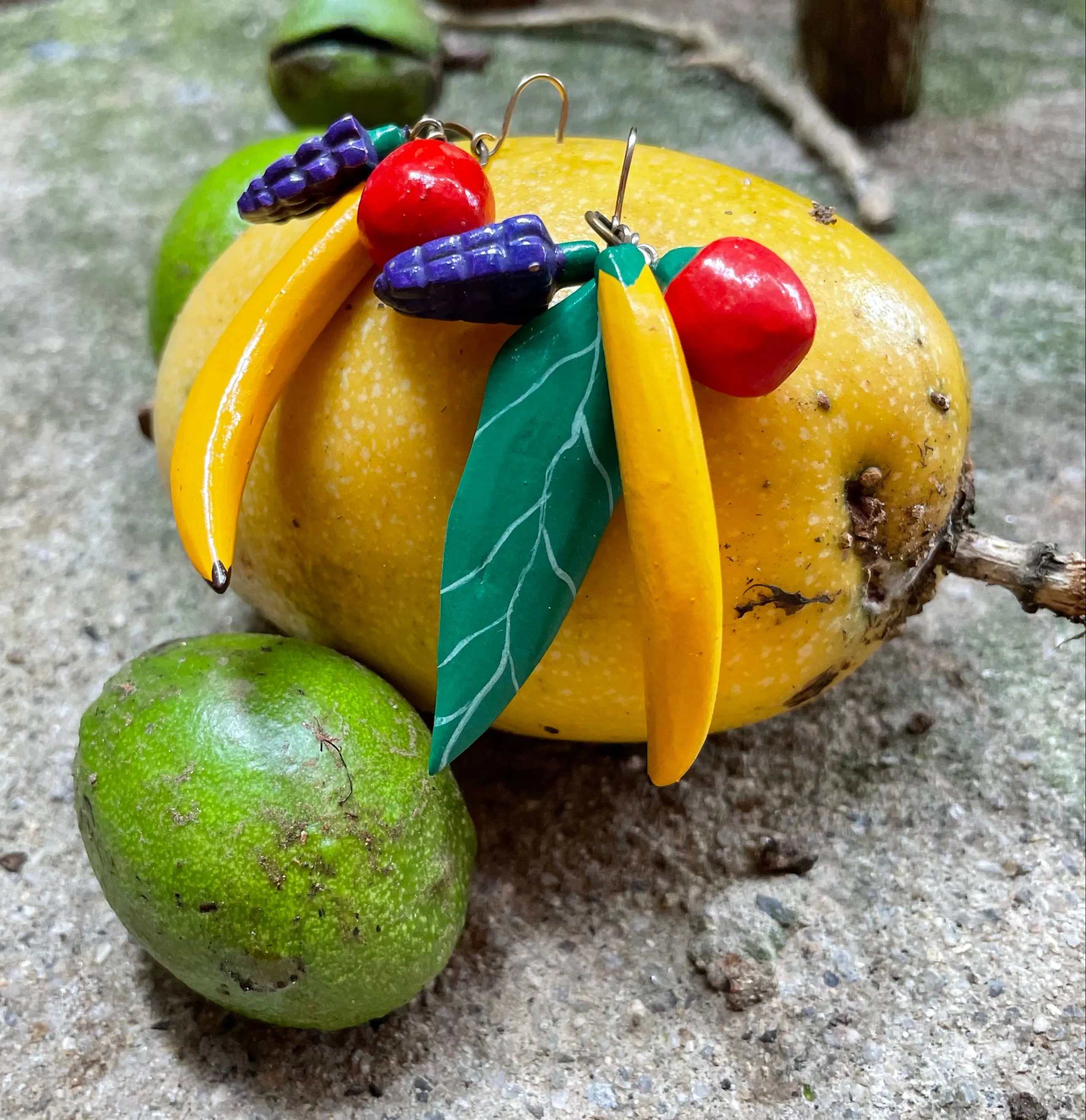Vintage Hand-Painted Fruit Earrings