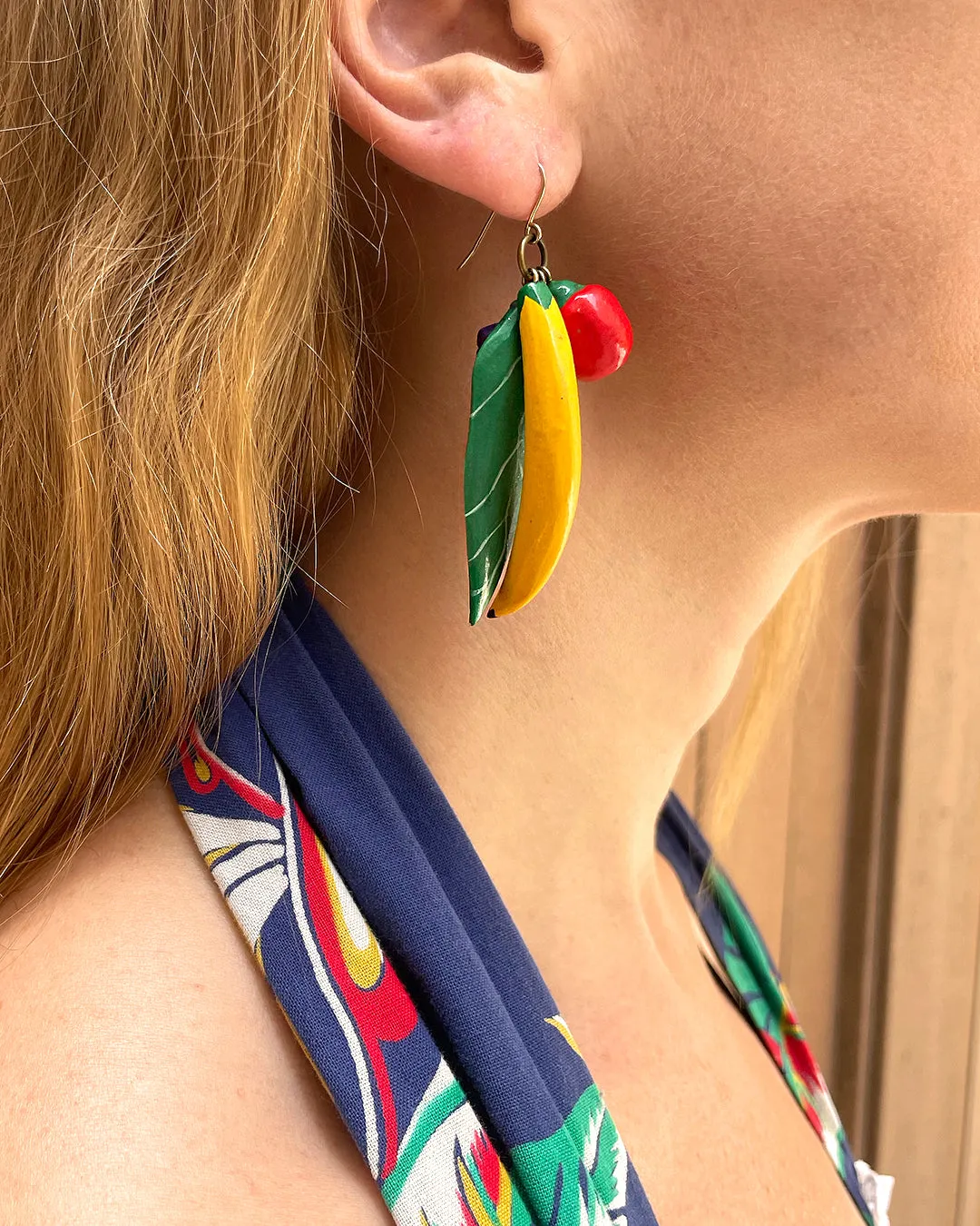 Vintage Hand-Painted Fruit Earrings