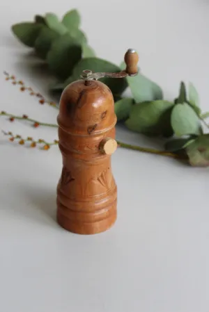 Vintage Hard Carved Wooden Pepper Mill