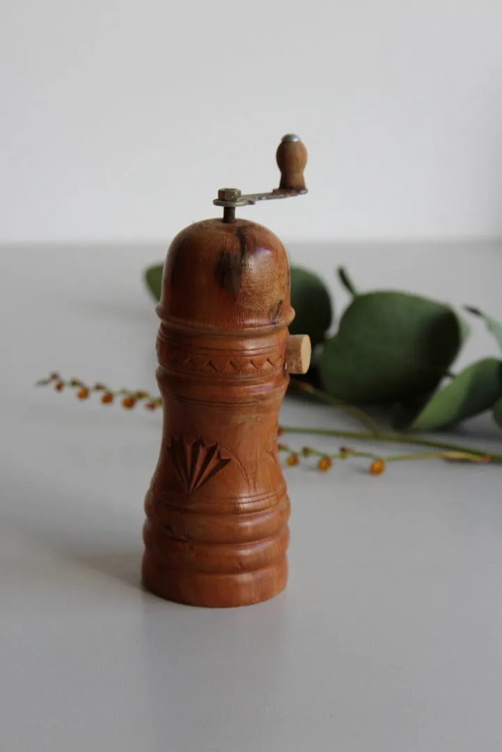 Vintage Hard Carved Wooden Pepper Mill
