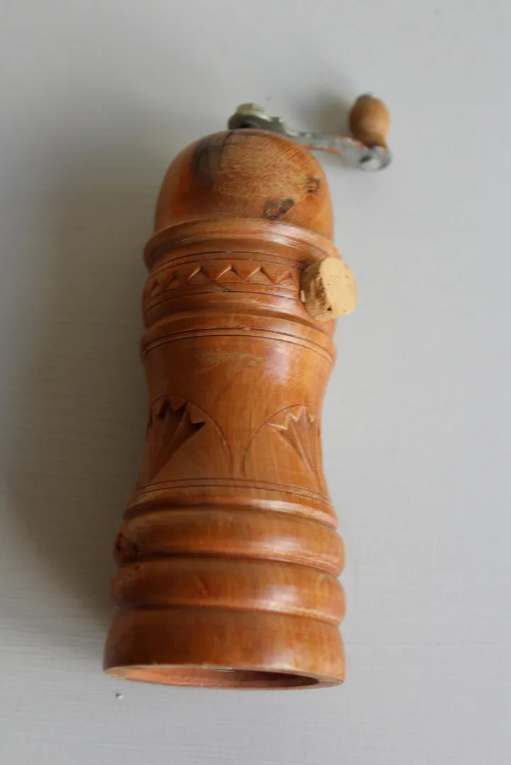 Vintage Hard Carved Wooden Pepper Mill