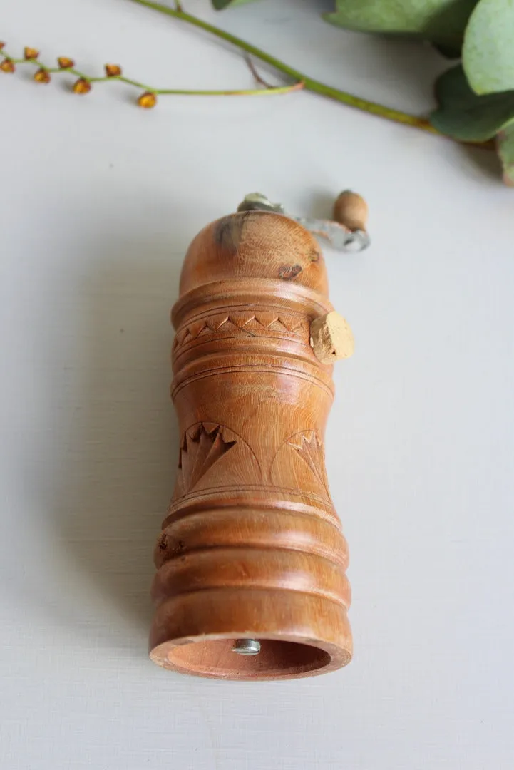 Vintage Hard Carved Wooden Pepper Mill