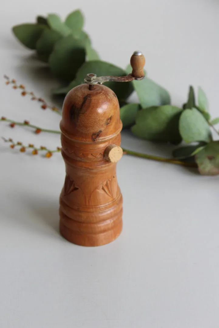 Vintage Hard Carved Wooden Pepper Mill
