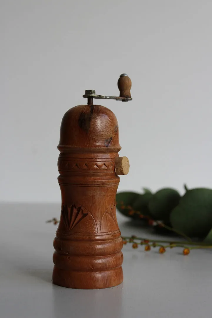 Vintage Hard Carved Wooden Pepper Mill