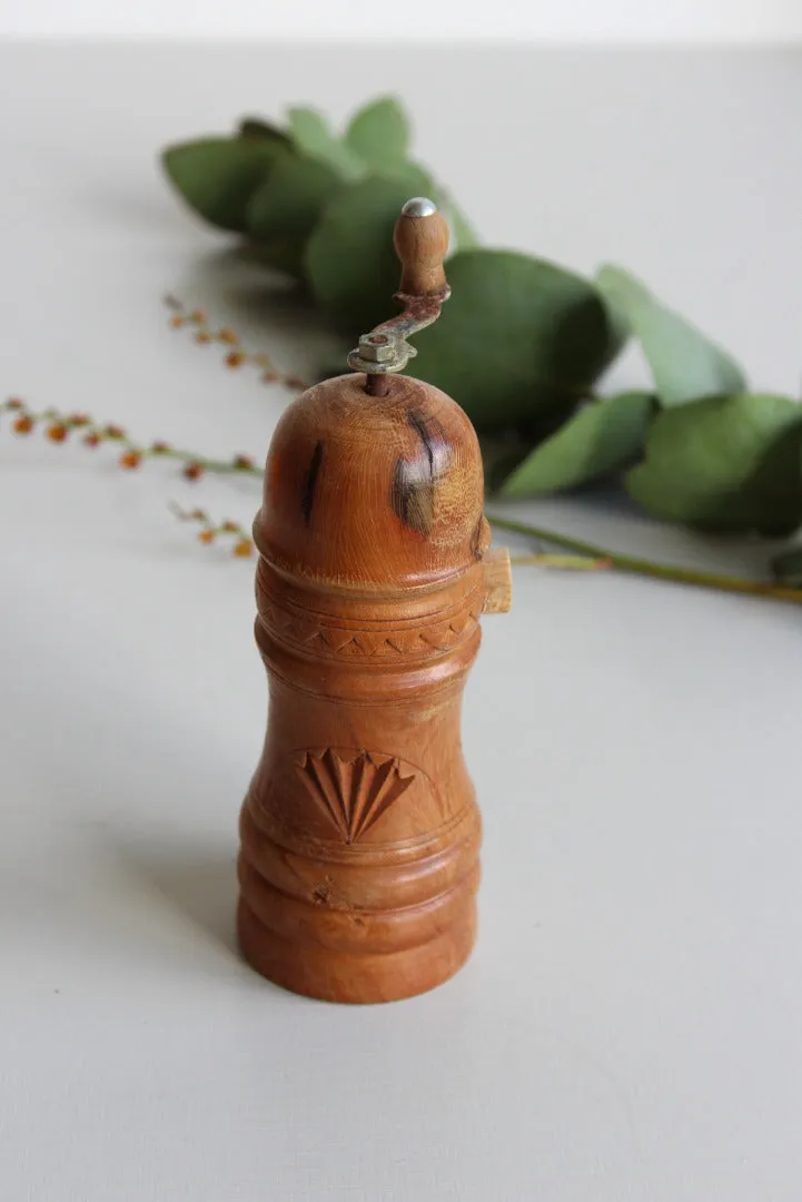Vintage Hard Carved Wooden Pepper Mill