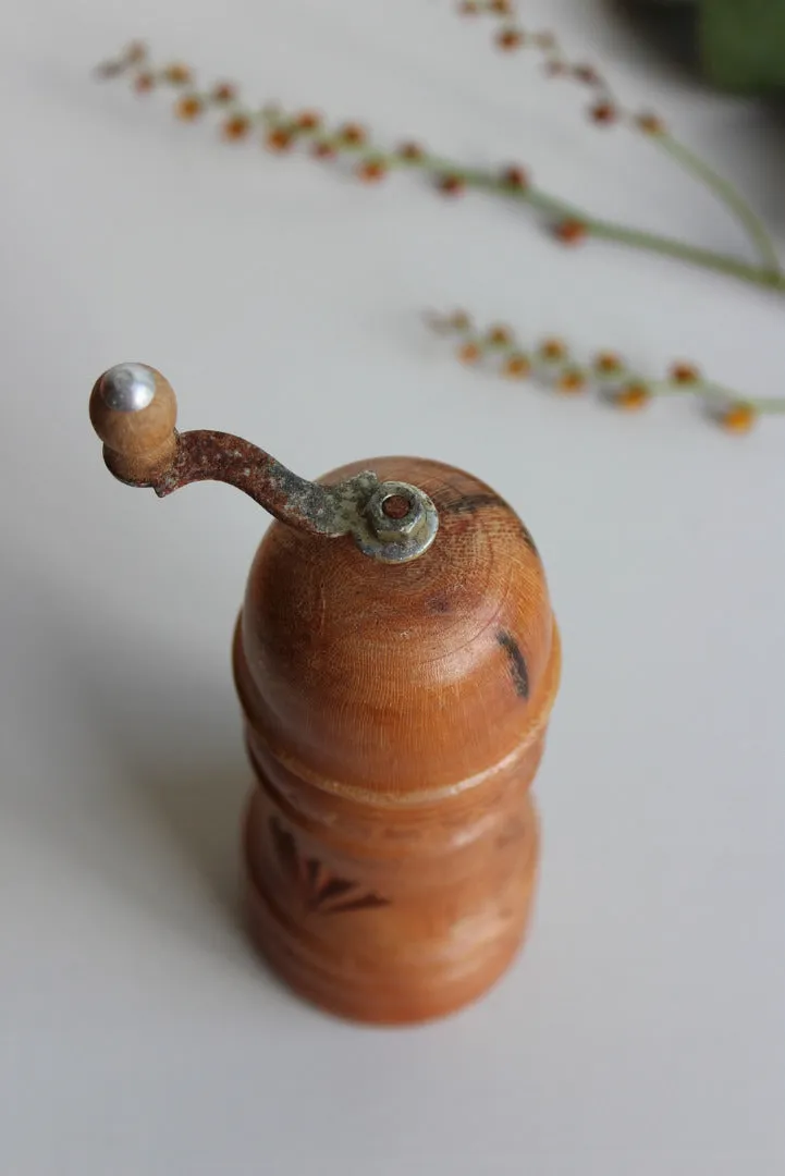 Vintage Hard Carved Wooden Pepper Mill
